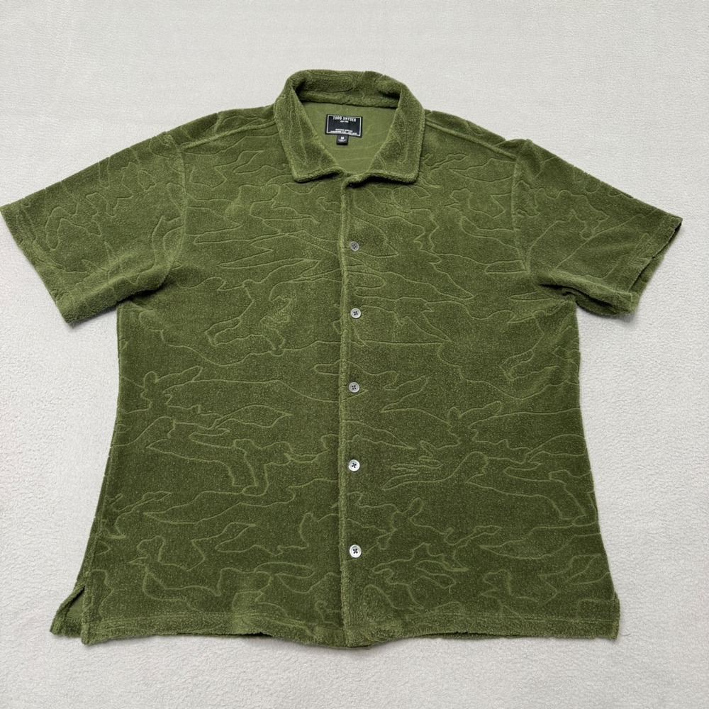 Todd Snyder Shirt Mens Medium Green Terry Camo Short Sleeve Camp Button Down